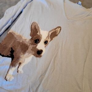 J JILL LADIES BLUE V NECK LIGHTWEIGHT SWEATER SIZE XS EUC DOG PUPPY CUTE COMFY